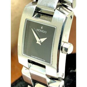Movado Women's Watch 84-A1-1431 Eliro Black Dial Rectangle Swiss Quartz Steel